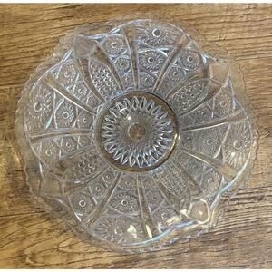 Paneled DAISY Serving Platter PLATE 10.5 Clear Pressed Pattern 123 Indiana Glass